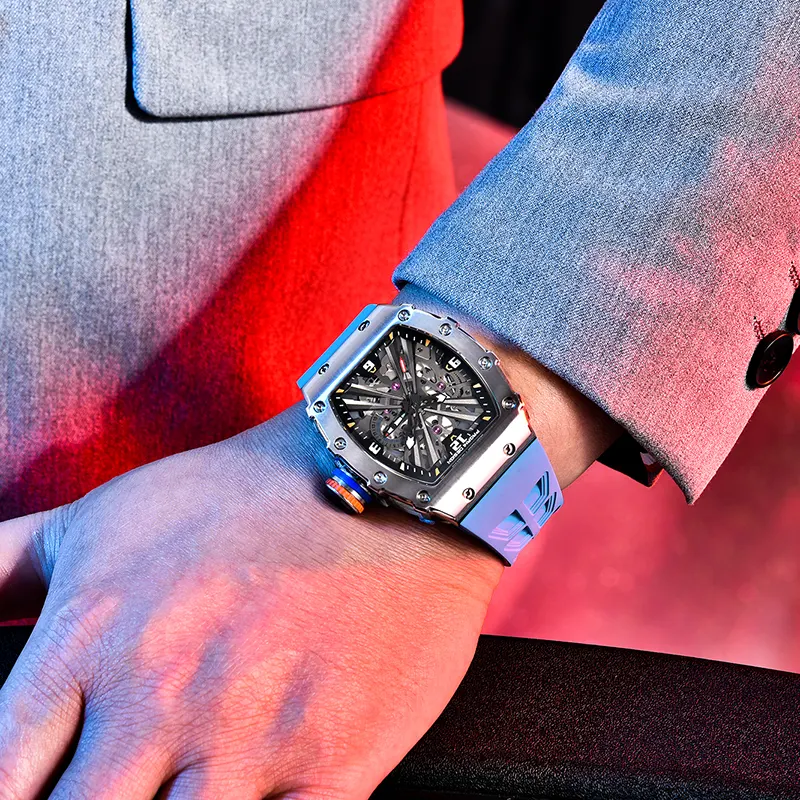 Pagani Design PD-1738 Black Skeleton Dial With Blue Silicone Men's Watch
